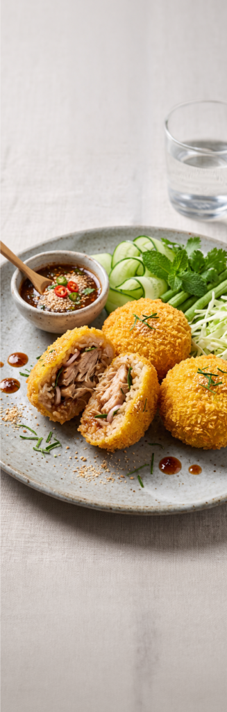 ข้าวเหนียวแจ่วทอดสอดไส้ไก่ย่าง